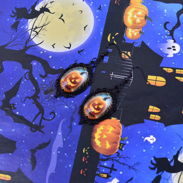 oly-a2fa7e82f9ff6517633e7fa70d083c47 Wholesale Zinc Alloy Halloween Pendant Earrings Ghost Castle Pumpkin Theme Party Wear