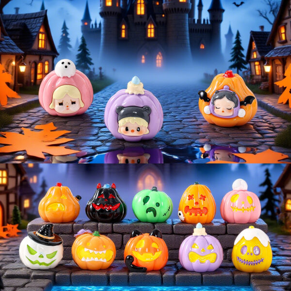 Wholesale Halloween Double-Sided Pumpkin Head Figure Set - 10 Styles, Car Desk Decoration, Collection Toy Gift