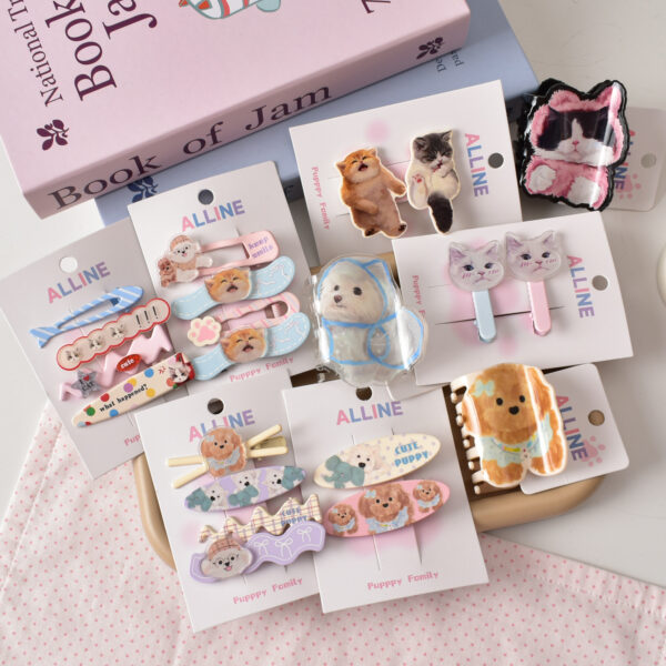oly-a324d1b830cdc5c1315ed8fb72586a55 Wholesale Trendy Cartoon Cat Dog Acrylic Hair Clips Set 4pcs Women Side Clip Hair Accessory