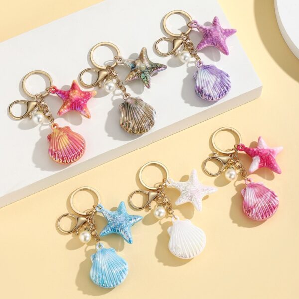 oly-a32cf2d41cd5a28e3acbff80bd944f9b Wholesale Ocean Design Resin Keychain Pendant - Cute Marine Starfish & Scallop Bag Charm, Car Key Accessory, Gift for Junior
