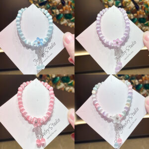Wholesale Red Cat Eye Glass Flower Bracelet Trendy Women's Jewelry for Boutique Resale