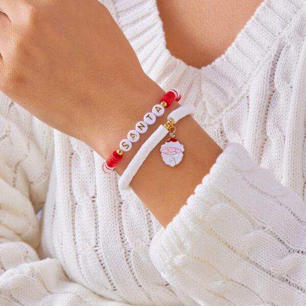 oly-a35d6f55ff3edf7f7bd4298a5ea15c29 Wholesale Christmas Polymer Clay Bead Bracelet with Santa Snowflake Charms Holiday Jewelry Accessory