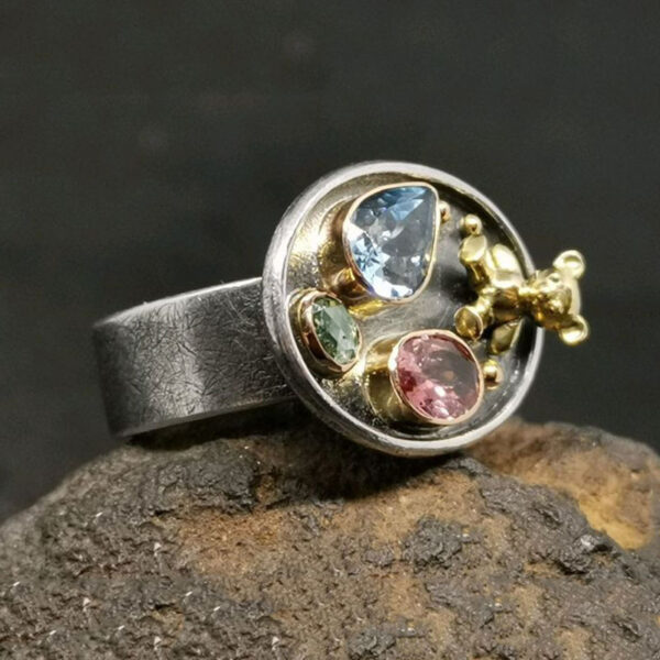 Wholesale Alloy Electroplated Geometric Tree Rhinestone Ring Trendy Boutique Resale Gift