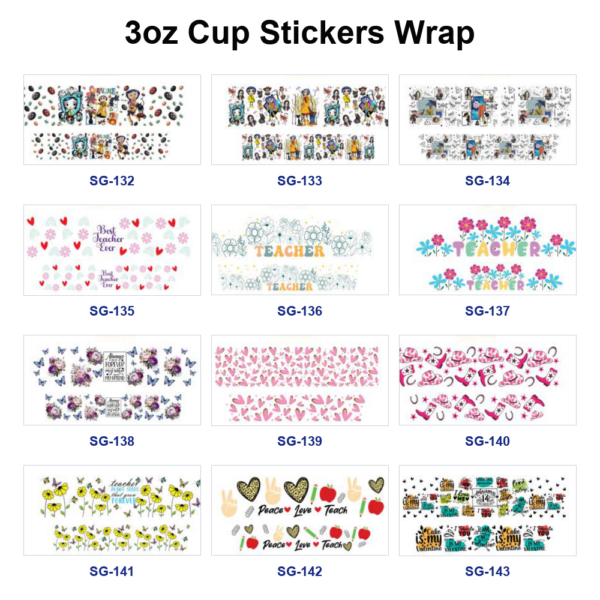 Wholesale 8pcs Colorful Holiday Graphic 3oz Tumbler Stickers Wrap