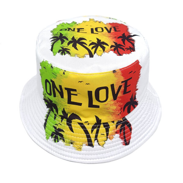 Wholesale White ONE LOVE Coconut Tree Print Fisherman Hat Sunscreen Casual