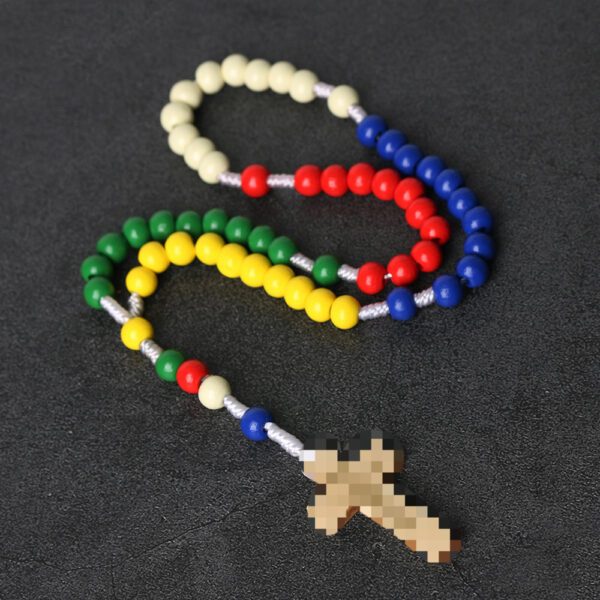 oly-a437b223b3e4f95d9f743a4d3dda8cc9 Wholesale Stylish Wooden Woven Cross Rosary Beads 8mm Colorful Prayer Beads for Gift Boutique