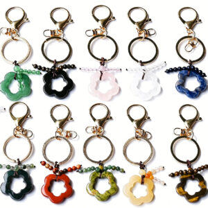 oly-a448acdeca119441596f5f3041b1d027 Wholesale Trendy Hand Knitted Natural Stone Flower Keychain Bag Charm