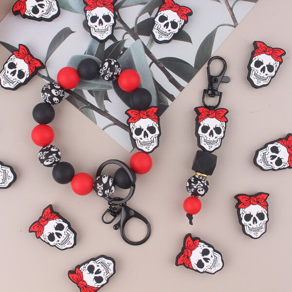 oly-a4768a2e864f5427a1bd211b2bb654c8 Wholesale Silicone Halloween Skull Keychain Bracelet Jewelry Accessory