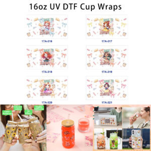Wholesale 5pcs Back To School BOW Theme Cartoon Schoolgirl Character Book Pencil Alarm Clock Mixed Decor Prints 16oz Cup UV DTF Wraps OLY Exclusive