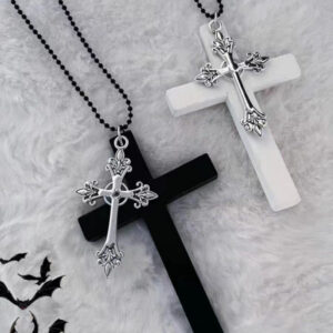 oly-a4c8bf128f3b9d28d3beb8d306140ce3 Wholesale Alloy Double Pendant Wooden Cross Necklace Long Chain Gothic Style Fashion Accessory for Resale