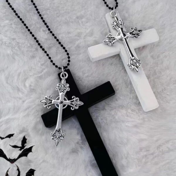oly-a4c8bf128f3b9d28d3beb8d306140ce3 Wholesale Alloy Double Pendant Wooden Cross Necklace Long Chain Gothic Style Fashion Accessory for Resale