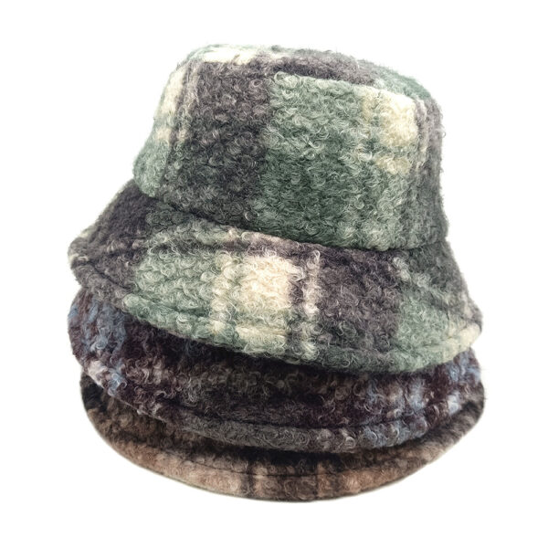 oly-a4de433c84481fee0a82991f629a81d7 Wholesale Plaid Lamb Wool Fisherman Hat Green Winter Unisex Fashion Accessory