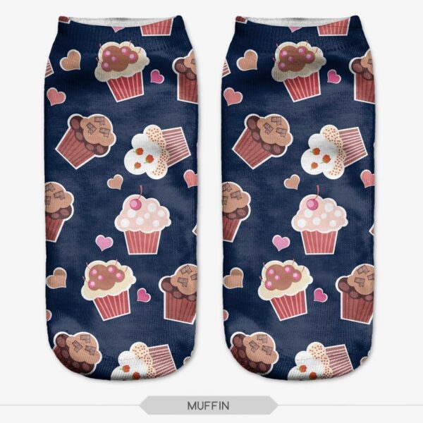 Wholesale Trendy 3D Digital Print Cartoon Short Socks Breathable Sweat Absorbing Polyester Cotton Everyday Fashion Accessory