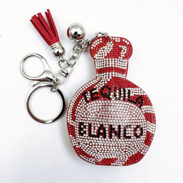 Wholesale Rhinestone Perfume Bottle Keychain Leather Tassel Bag Charm Trendy Gift Accessory