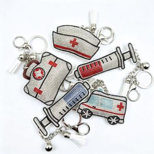 Wholesale Rhinestone Nurse Ambulance Keychain Stylish Medical Bag Charm Key Ring for Car Key Accessory Boutique Gift