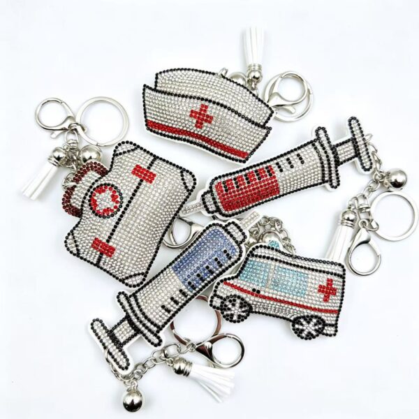 Wholesale Rhinestone Nurse Ambulance Keychain Stylish Medical Bag Charm Key Ring for Car Key Accessory Boutique Gift