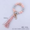 Wholesale Pink Silicone Bead Keychain with Leather Tassel Party Gift Decorative Accessory