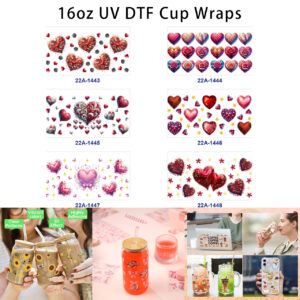 oly-a604f126f4c8f1544f207abe9b5fb127 Wholesale 5pcs Vintage Luxurious Valentines Gem Rose Embroidery Heart Ribbon Bow Star Dot Floral Mixed Decor Prints 16oz Cup UV DTF Wraps