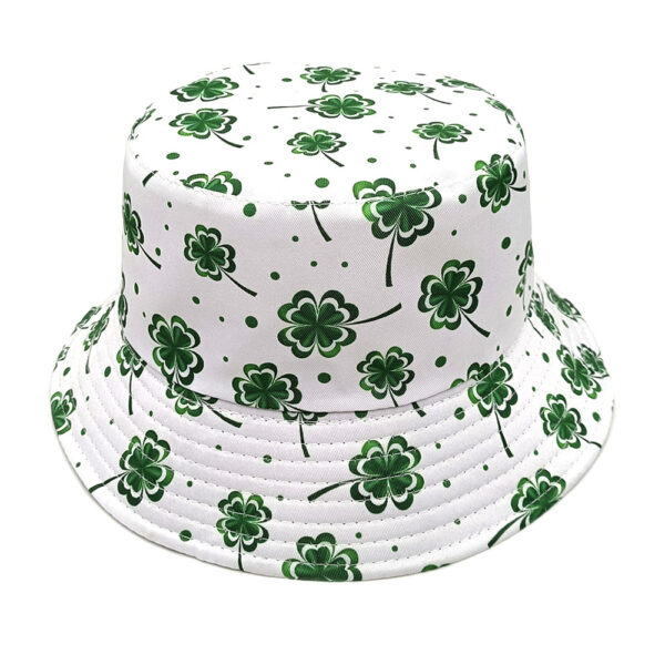 oly-a60844fa3edf21a79c934939a669ef1e Wholesale Printed Bucket Hat with Four Leaf Clover Design Chic Casual Sun Hat Unisex