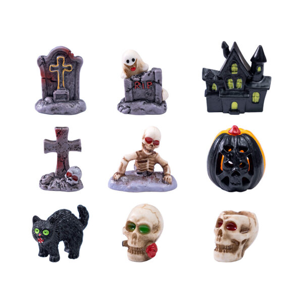 Wholesale Resin Halloween Skeleton Couple Figurine Set Cross Tombstone Design Home Decor Gift