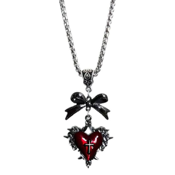 oly-a65f8dc3f3e4f38f0c5539f53795c5e8 Wholesale Alloy Red Heart Pendant Necklace Gothic Punk Style Square Chain Jewelry Accessory