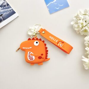 Coin purse - round-eyed dinosaur (leather cord) - orange