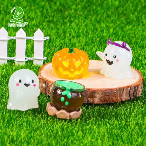 Wholesale Halloween Luminous Ghost Resin Ornament - Miniature Pumpkin Garden Home Decor