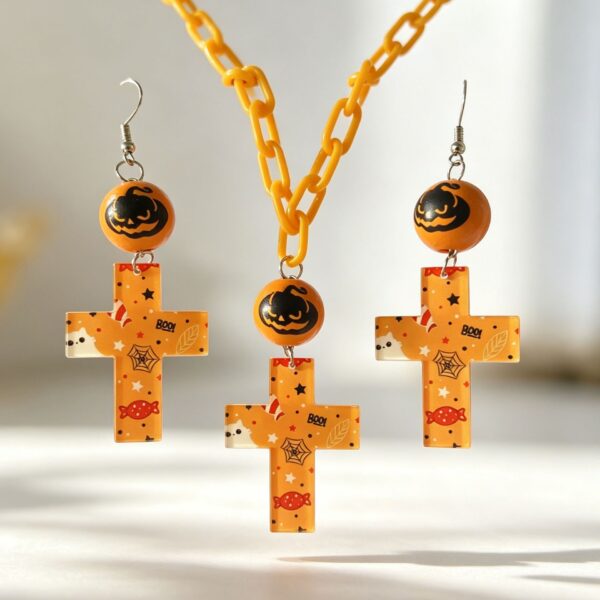 oly-a6ba47a6bda268590ad65648303ca29b Wholesale Halloween Acrylic Cross Necklace Earrings Set, Sweet Cool Ins Style Fashion Accessory