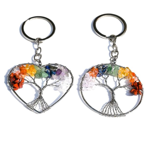 oly-a7367b9552f132a60332a9ede360569e Wholesale Natural Crystal Heart Tree Pendant Keychain - Colorful Crushed Stone Jewelry Accessory for Car Keys