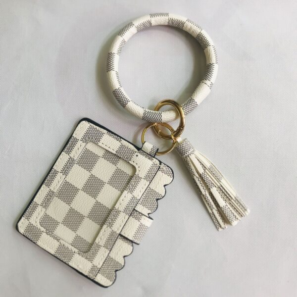 oly-a753153182c5dcf5b4595fc33c2805bb Wholesale PU Leather Plaid Tassel Keychain with Wooden Beads Chic Car Key Accessory for Women