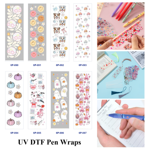 Wholesale 2/8/16pcs UV DTF Stickers Smile Dog Mushroom Pumpkin Ghost and Cartoon Print Pen and Bookmark Stickers
