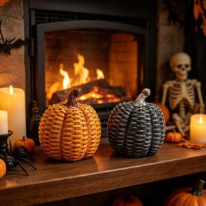 Wholesale Resin Imitation Rattan Pumpkin Decoration Vintage Distressed Orange Home Decor for Resale
