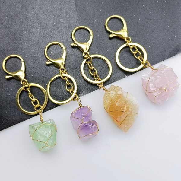 Wholesale Handmade Natural Crystal Keychain Pendant Irregular Raw Stone Bag Charm Accessory