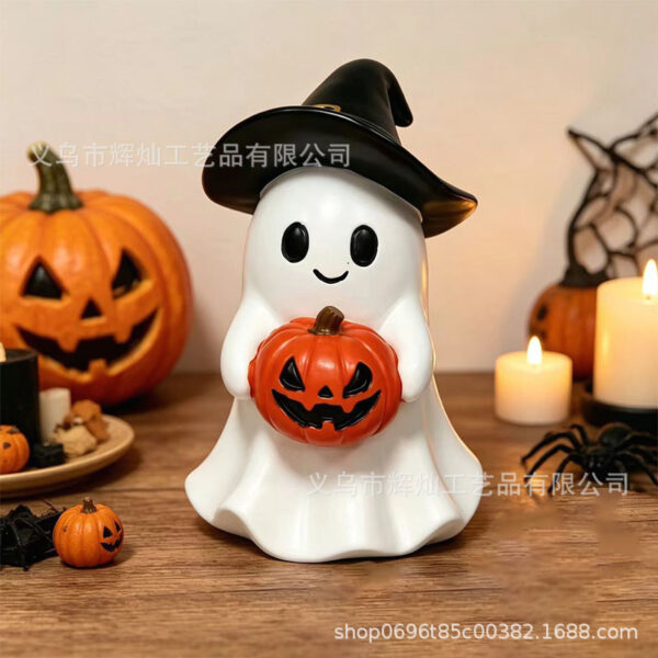 Wholesale Resin Halloween Ghost Pumpkin Ornament White Cute Decorative Accent Party Gift