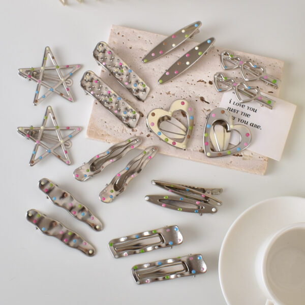 Wholesale Y2K Colorful Polka Dot Silver Metal Hair Clip Trendy Fashion Accessory for Everyday Styling
