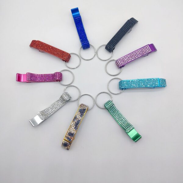 Wholesale Trendy Rhinestone Bottle Opener Keychain White Zinc Alloy Travel Commemoration Gift Boutique Resale