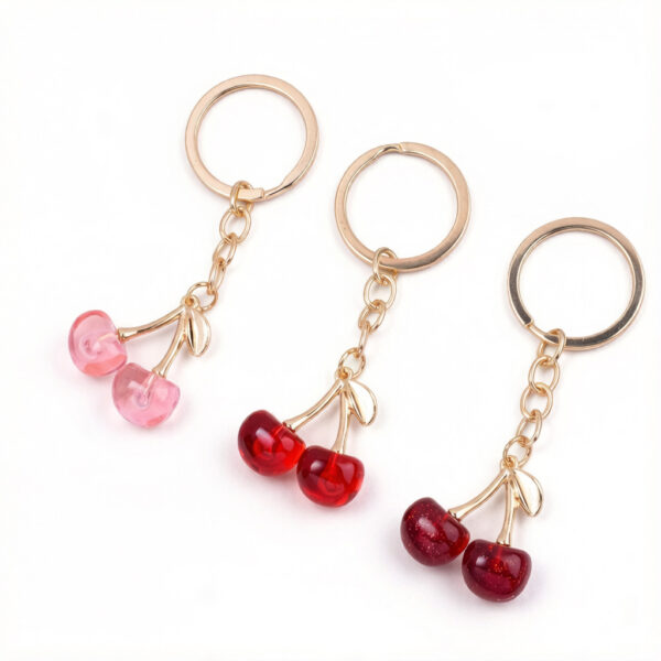 Wholesale Cute Miniature Cherry Keychain Pendant Light Pink Zinc Alloy Bag Charm Decorative Accessory