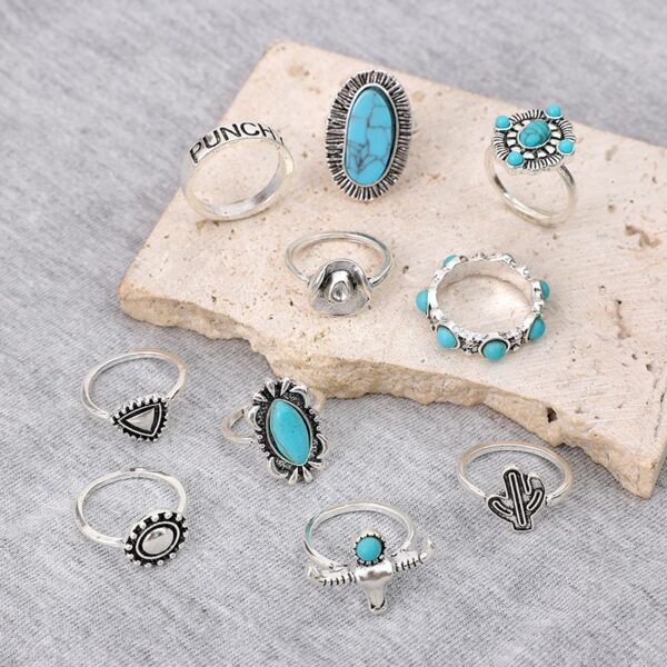 oly-a86985fd9928e56c3fb2056e6d40f464 Wholesale Vintage Turquoise Geometric Ring Set 10 Piece Jewelry Accessory for Boutique Resale