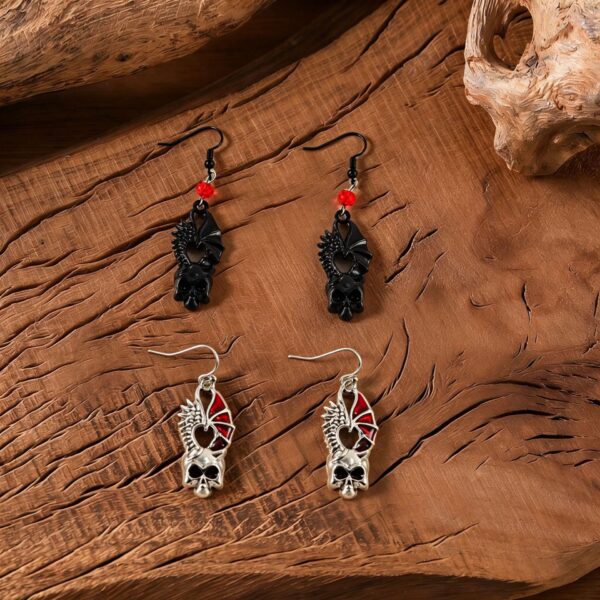 Wholesale Retro Zinc Alloy Halloween Earrings Black Skull Pendant Fashion Accessory