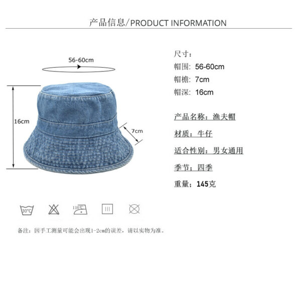 Wholesale Black Washed Denim Fisherman Hat Wide Brim Sun Protection Unisex Stylish