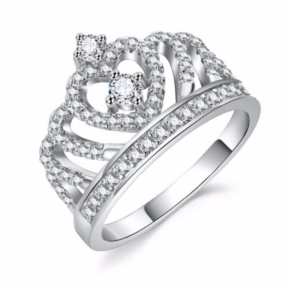 Wholesale Crown Design Silver Alloy Ring with Zircon - Boutique Jewelry Accessory