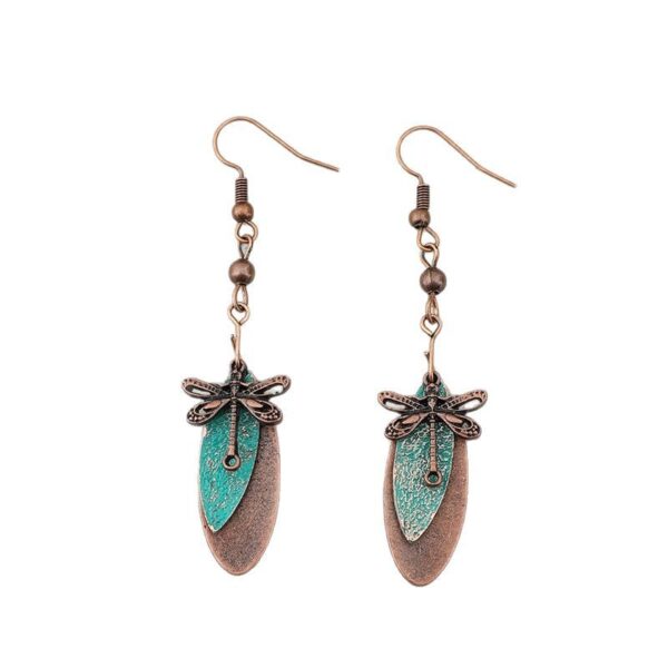 oly-a94fedf72f92f84b788e9a6f615da0ec Wholesale Retro Style Dragonfly Dark Green Alloy Long Earrings Jewelry Accessory