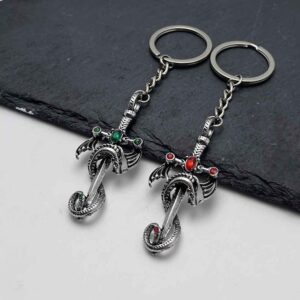 oly-a9661f7dc2aaad12a2fde2f6a8d40c25 Wholesale Dragon Sword Keychain Pendant Retro Silver Red Zinc Alloy Punk Style Car Key Accessory