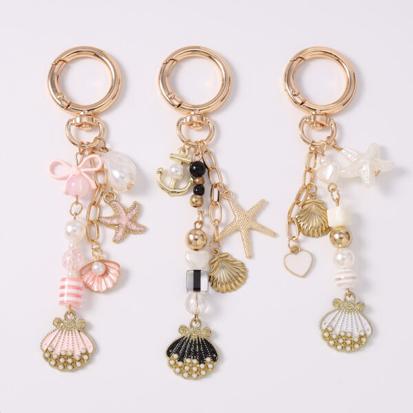 Wholesale Cute Shell Starfish Pearl Beaded Keychain Zinc Alloy Decorative Accessory for Bag Charm or Gift
