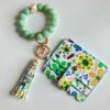 Wholesale Dark Pink PU Floral Card Holder Wallet with Keychain Fashion Accessory