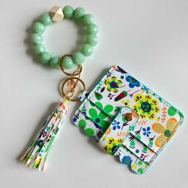 Wholesale Dark Pink PU Floral Card Holder Wallet with Keychain Fashion Accessory