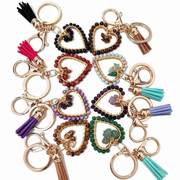 Wholesale Heart Wire Wrapped Amethyst Natural Stone Keychain Decorative Accessory Gift