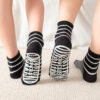 oly-a9ad77625e1bb9e70d596ccc144b23ab Wholesale Women's Cotton Black White Striped Anti slip Mid calf Socks Winter Fashion Accessory
