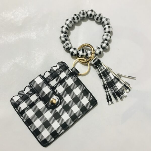 oly-a9ba53636dedd25c16f83ccb6ef0a2f8 Wholesale PU Leather Plaid Tassel Keychain with Wooden Beads Chic Car Key Accessory for Women