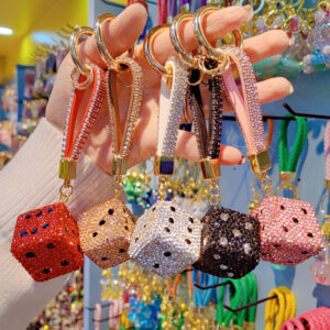 oly-aa0fb9c8451f5770f576b753a5c8e1b9 Wholesale Rhinestone Dice Keychain Cute Bag Charm for Women Car Key Accessory Boutique Gift